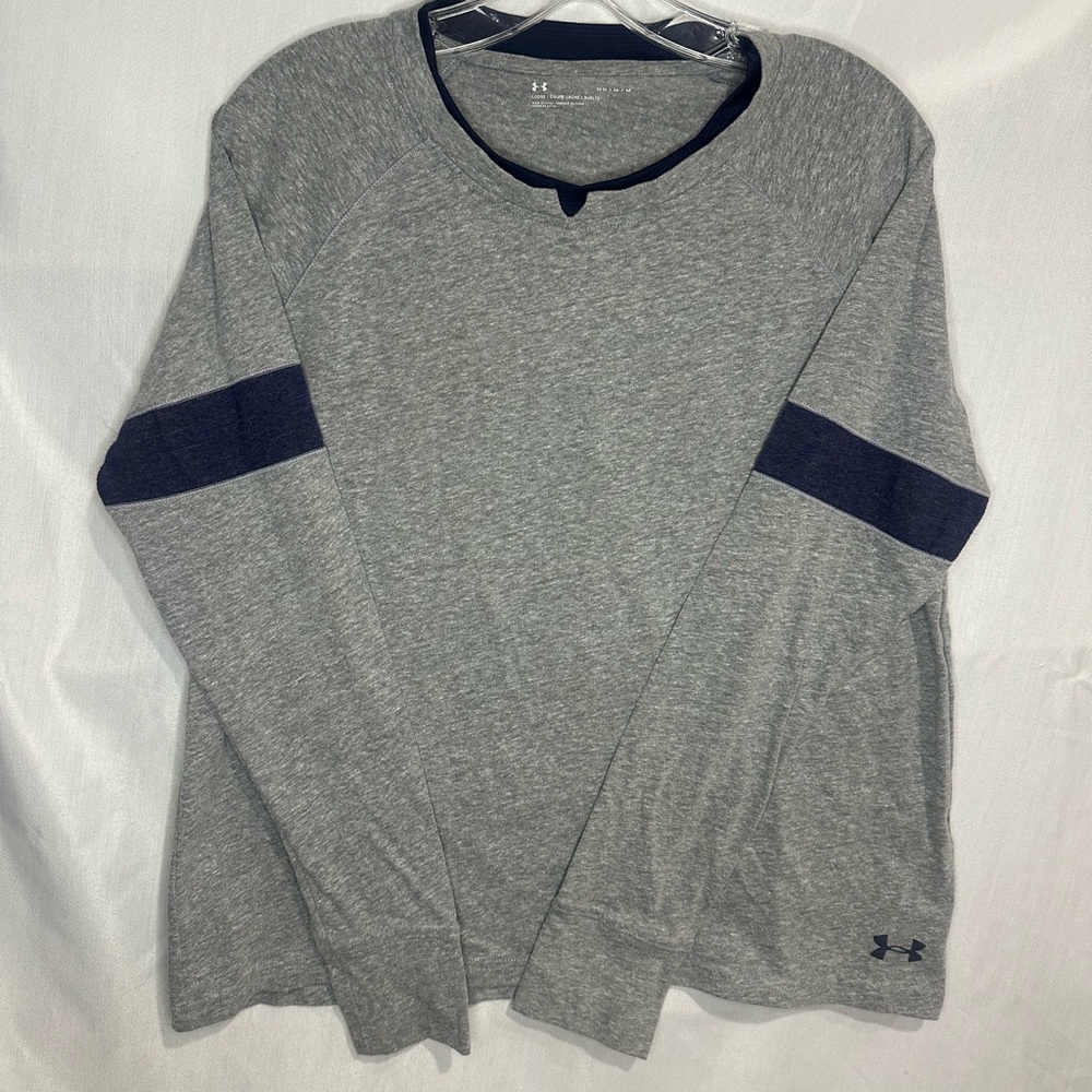 Under Armour Women's Athletic Long Sleeve Top Gray Navy Trim